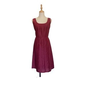 Louis Feraud Contraire Vintage Midi Dress Size 6 Burgundy Sheen Fit & Flare